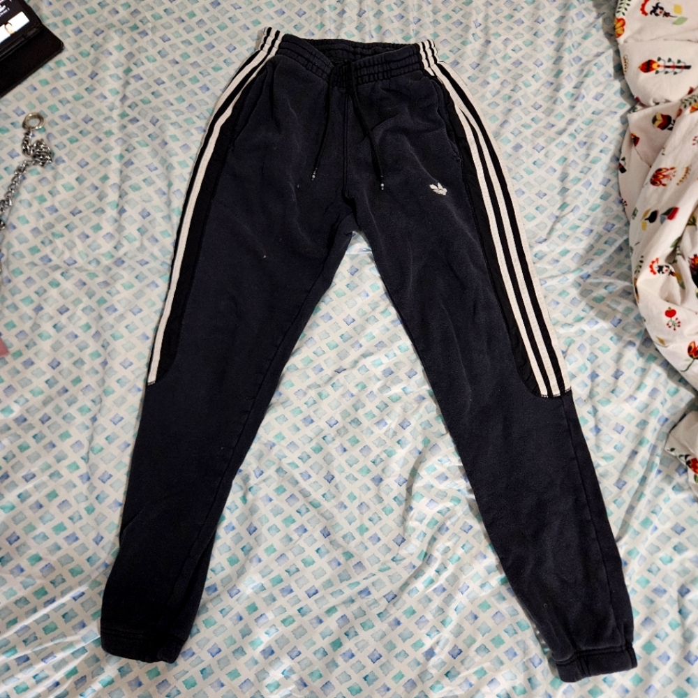 Adidas 3-Stripes High Waisted Women's Small Black Sweatpants